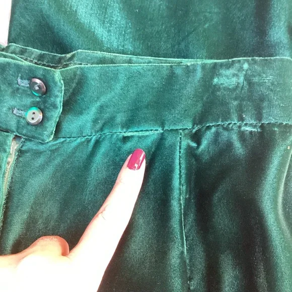 Vintage 1970’s Green Velvet Wide Leg Pants Christmas Alex Coleman California - Picture 13 of 14